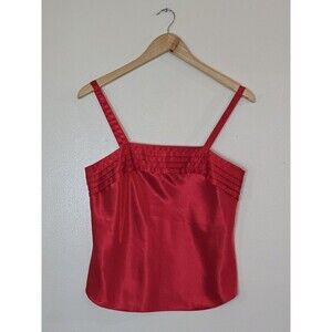 Vintage Lucie Ann II Red Satin Cami Pleated Bust Tank Top Size 34 Made In USA